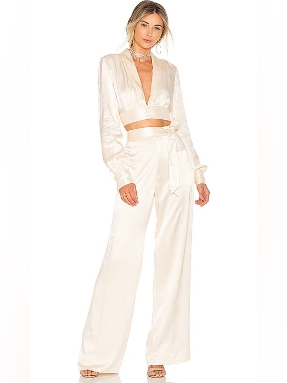 Lovers + Friends Cream Satin Jumpsuit Set